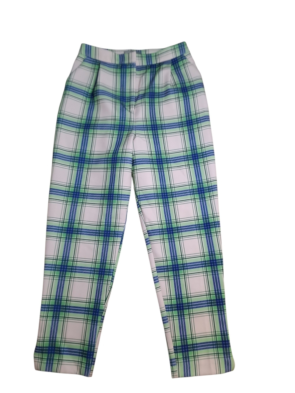 ASOS White Plaid Pants with Blue and Green